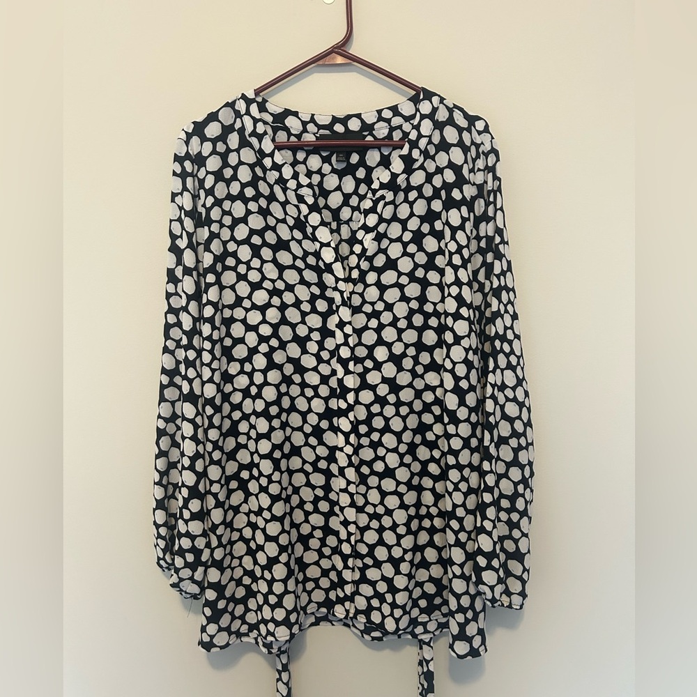Lane Bryant Navy and White Polka Dot Blouse
